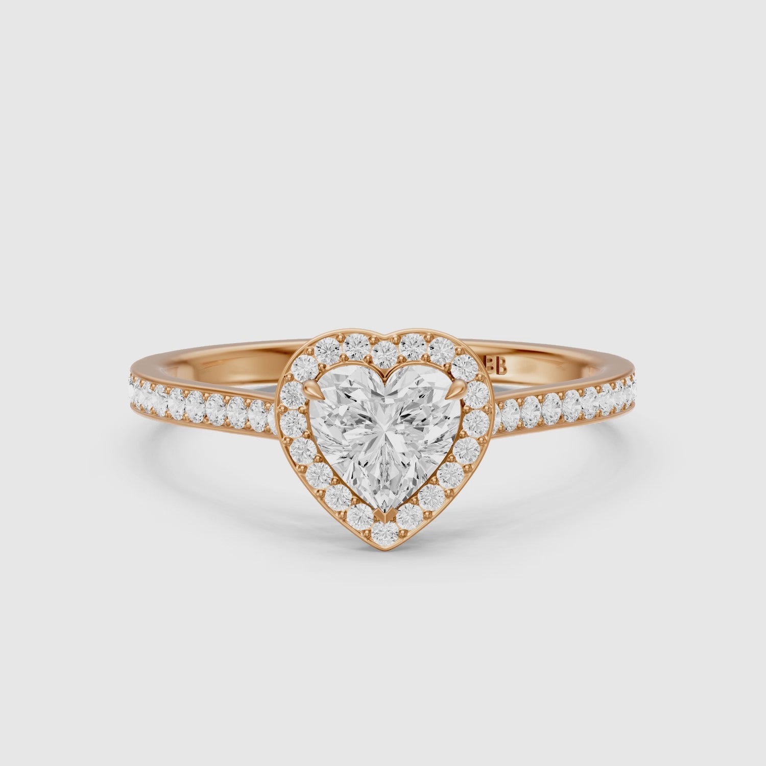 Load video: Rhiann Heart Shaped Halo Channel Set Lab Grown Diamond Ring