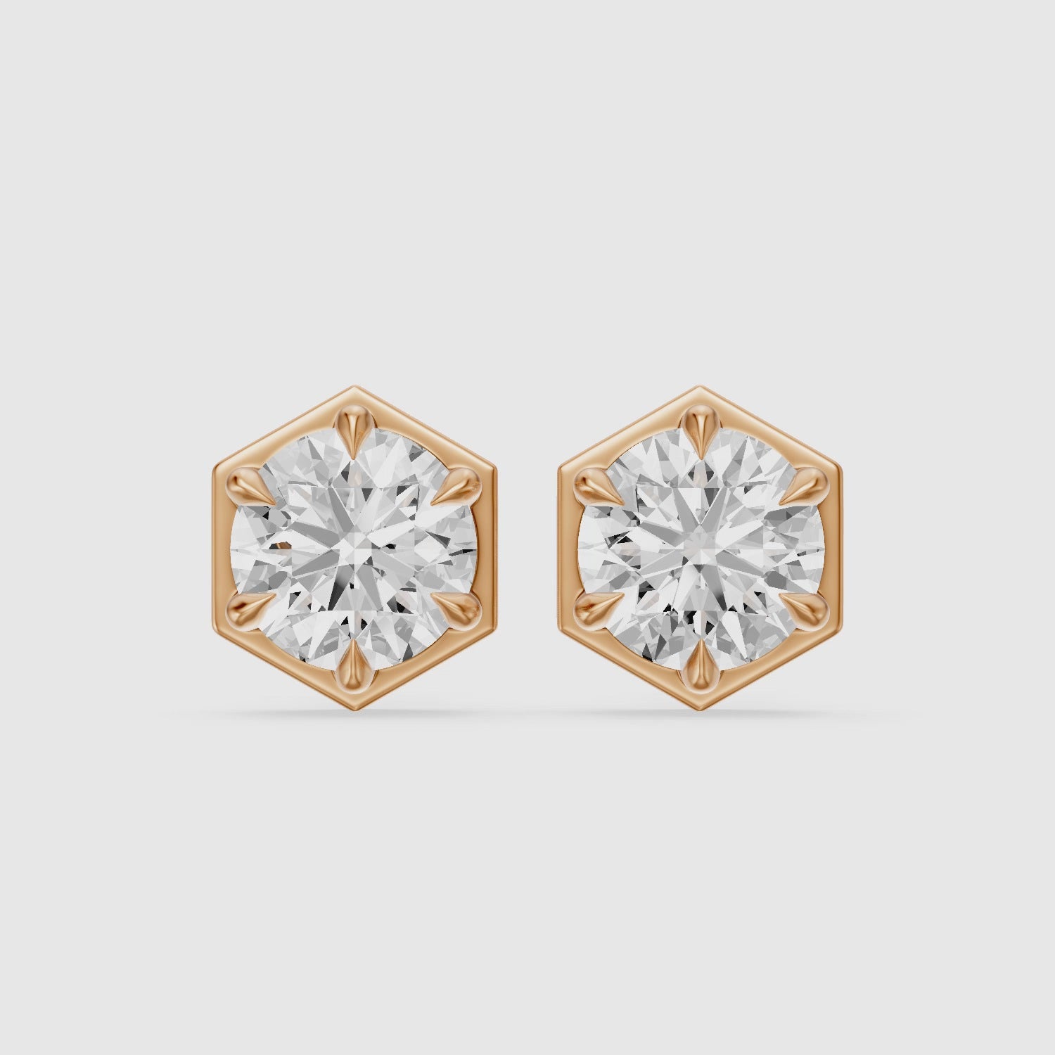 Load video: Ylva Round Cut Lab Grown Diamond Hexagon Frame Stud Earrings