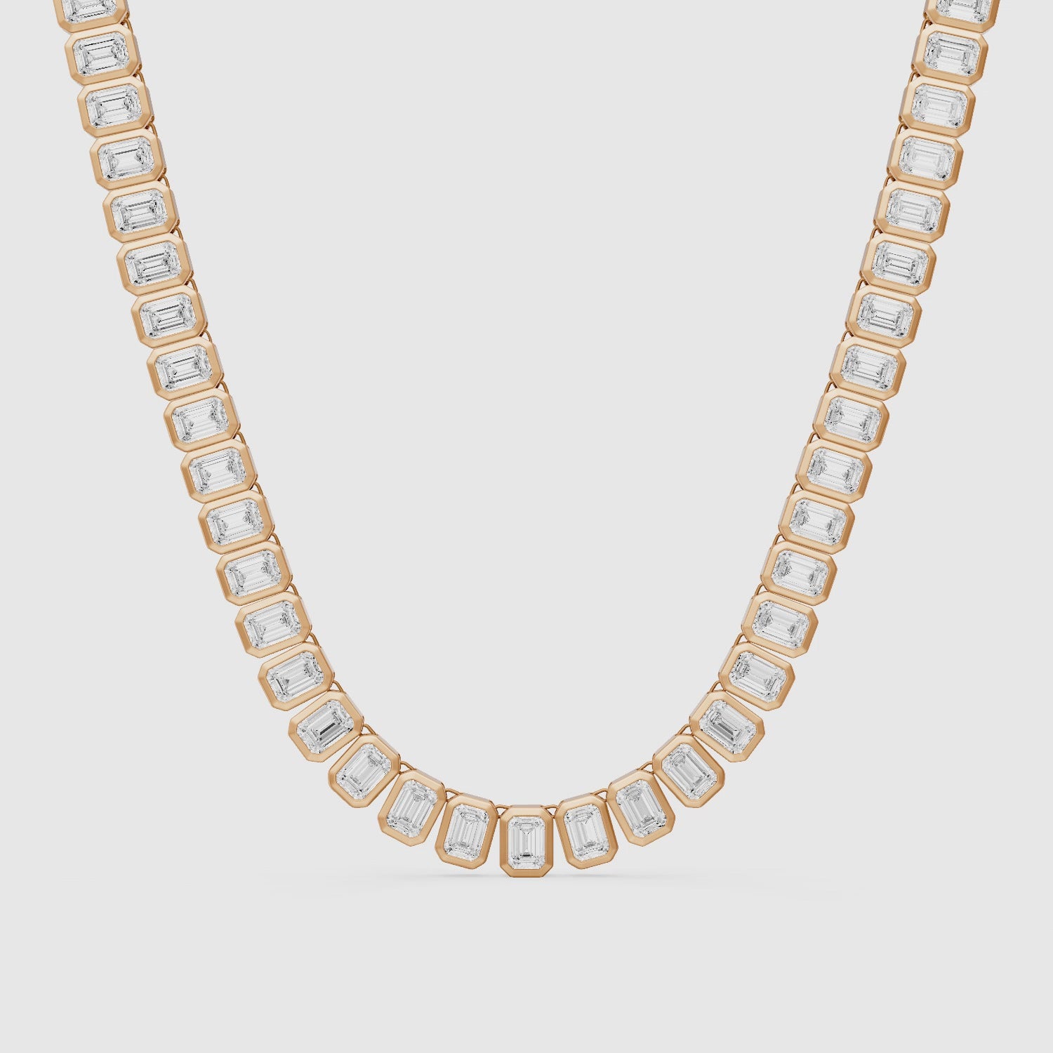 Load video: Liliana Emerald Lab Grown Diamond Graduated Bezel Set Tennis Necklace