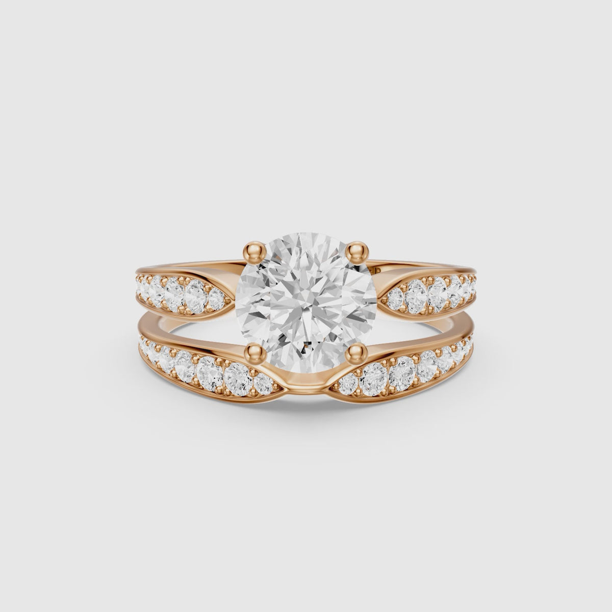 Load video: Naomi Round Lab Grown Diamond Graduated Pave Bridal Set