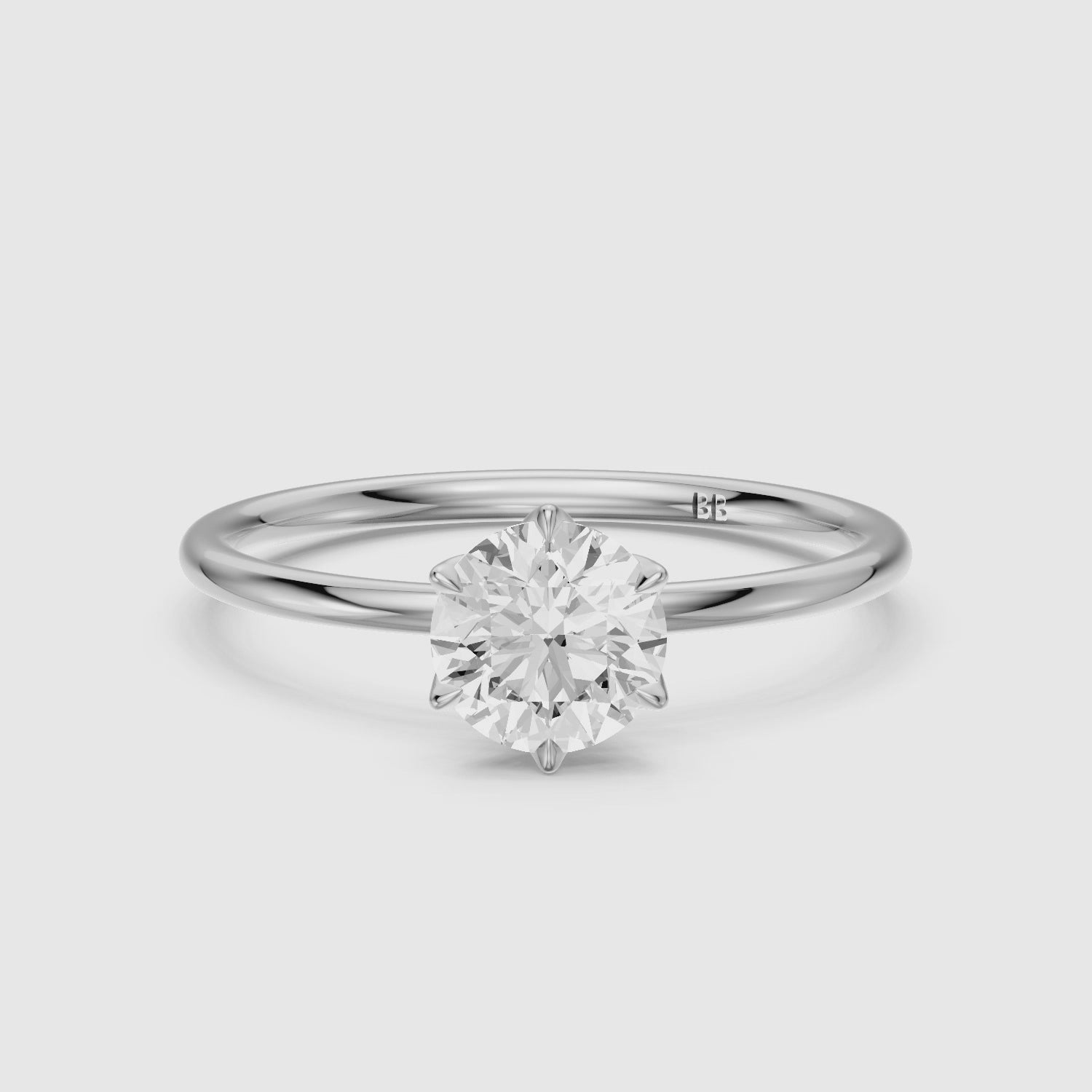 Load video: Ruth 6 Prong Tulip Setting Round Solitaire Lab Diamond Ring