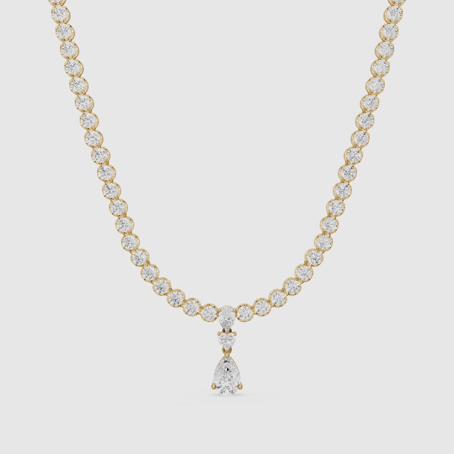 Load video: Raelynn Round Bezel Lab Grown Diamond Pear Drop Tennis Necklace