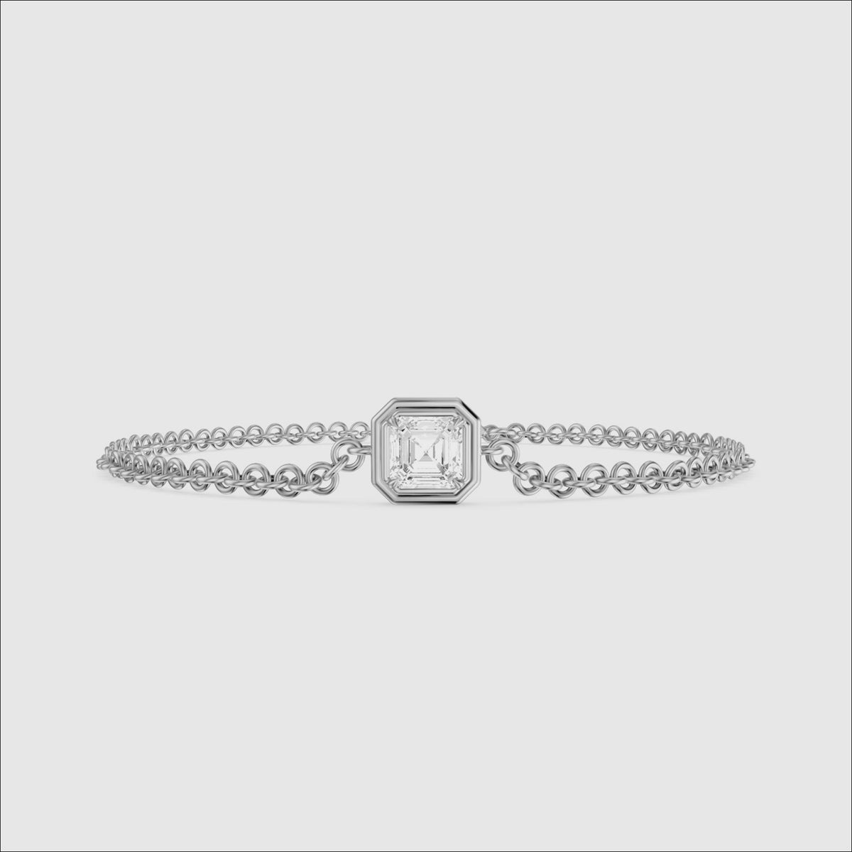 Load video: Lucie Bezel Set Asscher Lab Grown Diamond Chain Bracelet