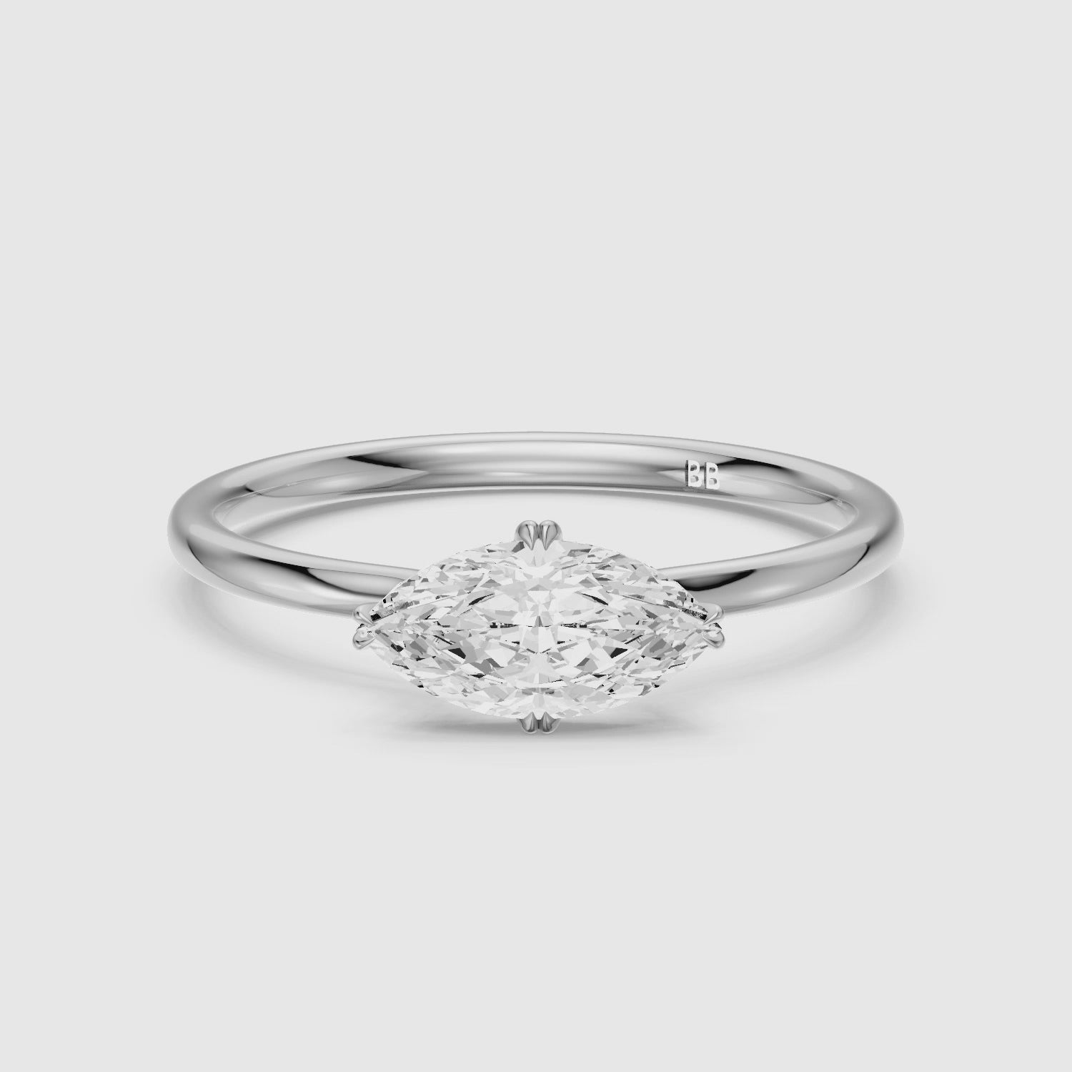 Load video: Vera East West Marquise Hidden Halo Lab Grown Diamond Ring with Double Claw Prong