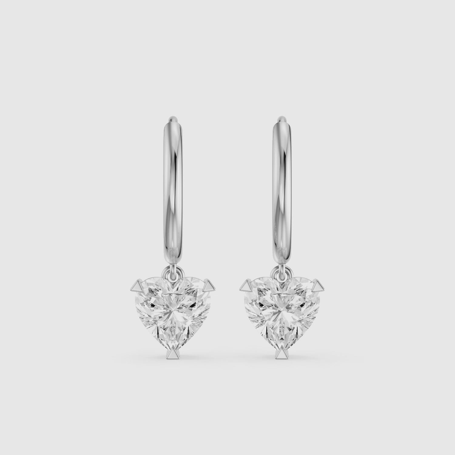 Load video: Novella Heart Shaped Lab Grown Diamond Solitaire Drop Hoop Earrings