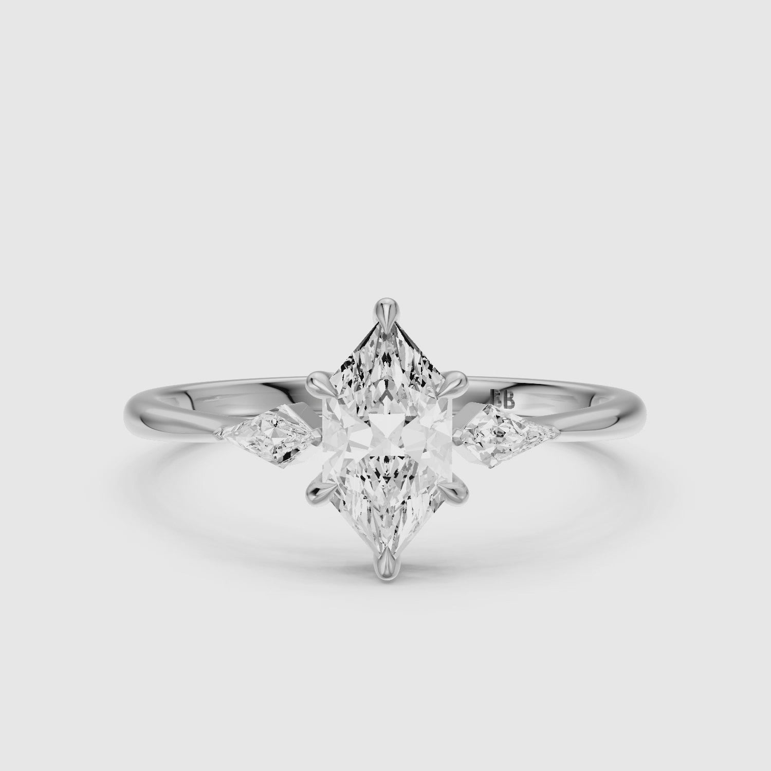 Load video: Graca Dutch Marquise Moissanite Diamond Three-Stone Ring with Kite Diamonds