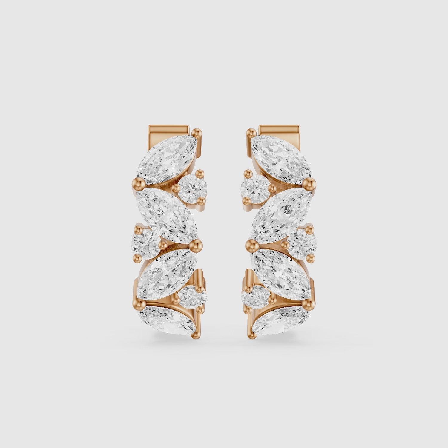 Load video: Tatiana Marquise and Round Cut Lab Grown Diamond Petite Hoop Earrings
