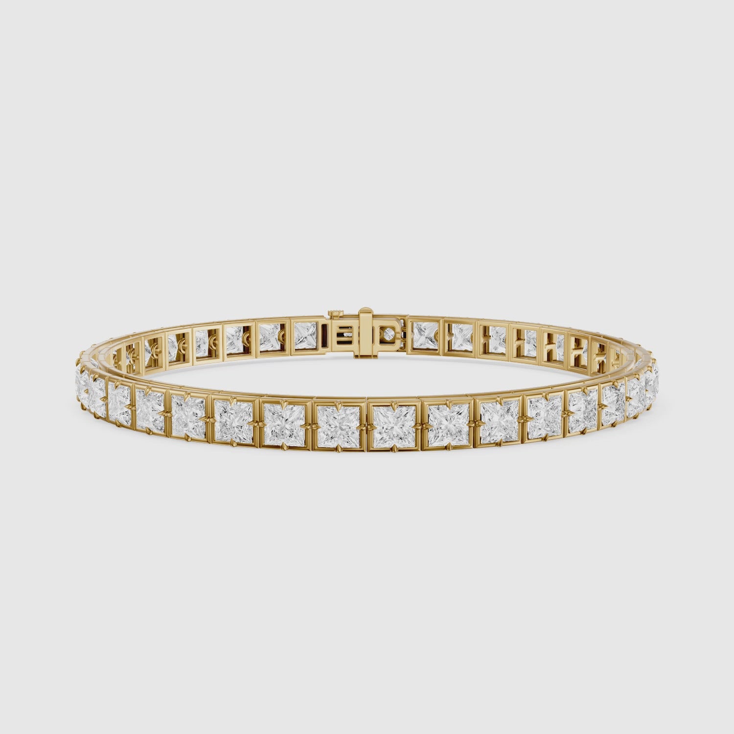 Load video: Nichele Princess Cut Lab Grown Diamond Bezel with Prong Tennis Bracelet