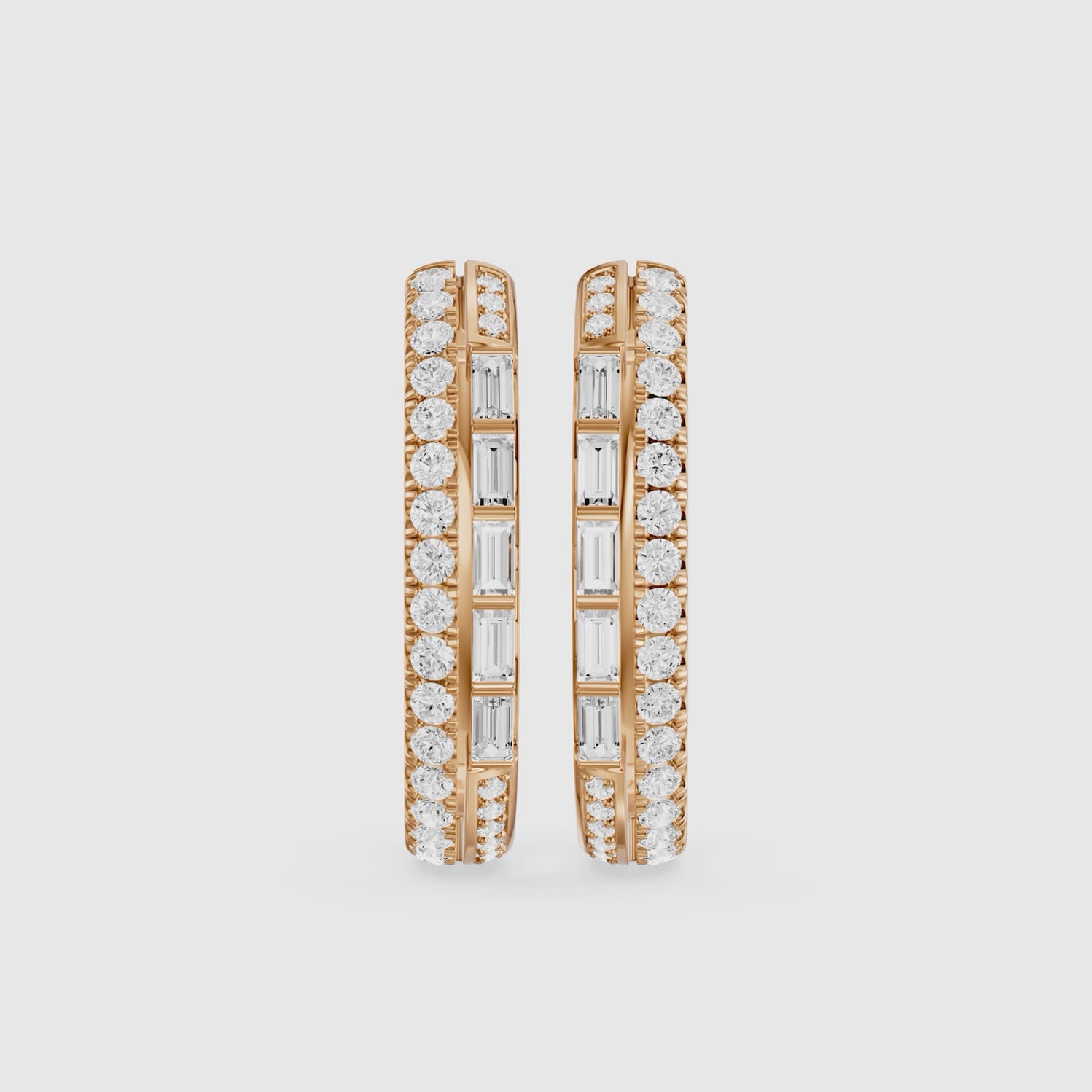 Load video: Sinead Baguette and Round Cut Lab Grown Diamond Hoop Earrings