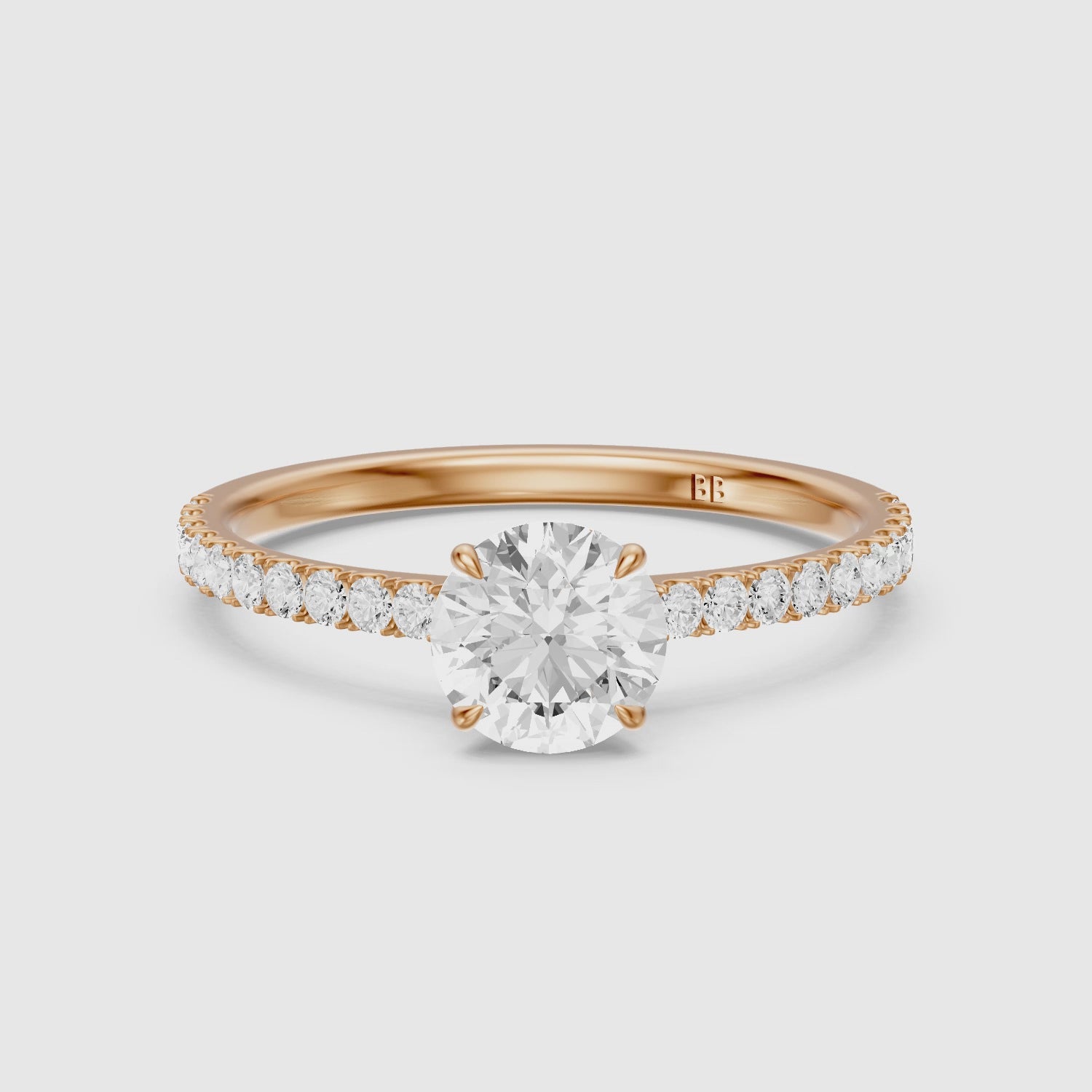 Load video: Kaitlyn Round Cut Side Stone Pave Lab Grown Diamond Ring