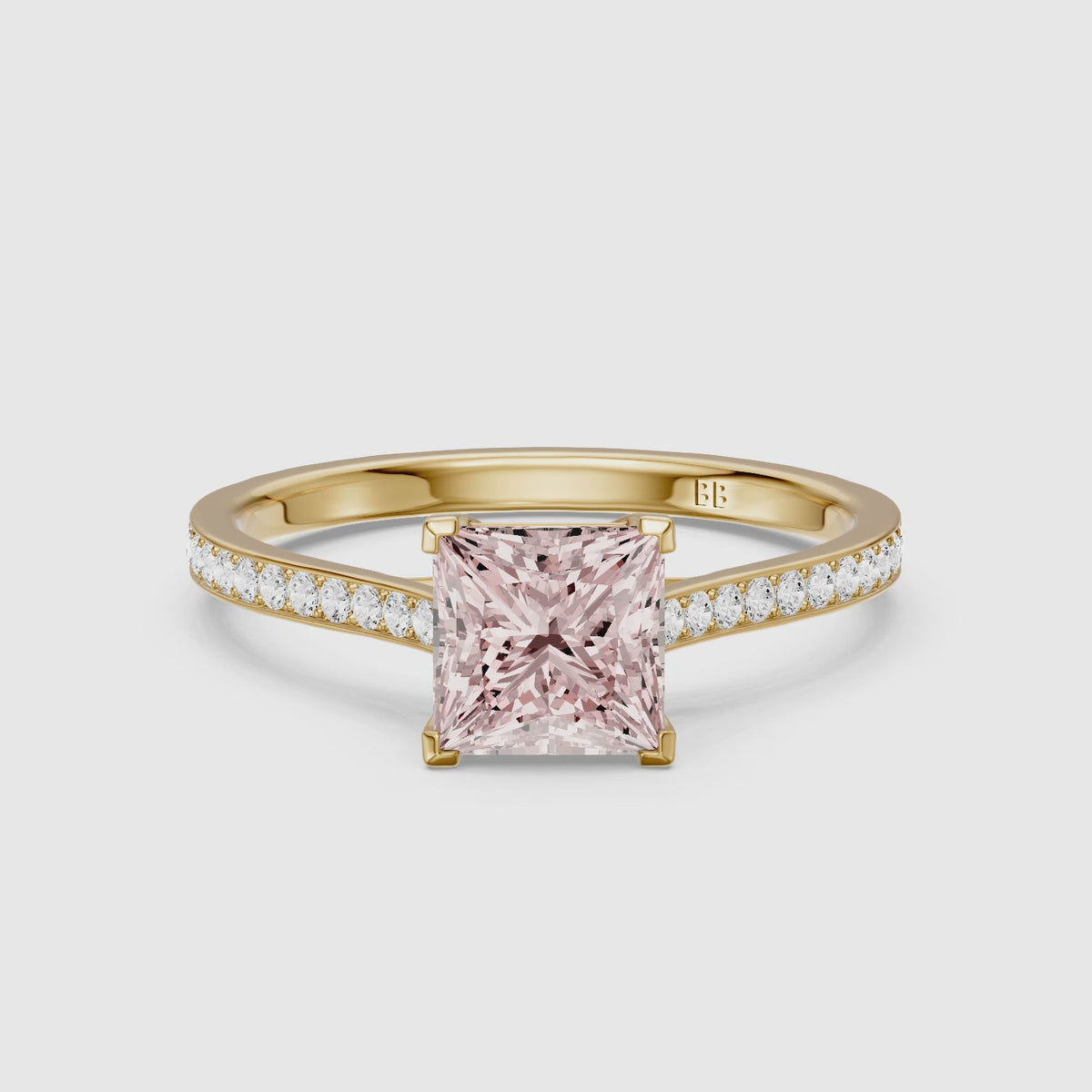 Load video: Cosima Princess Cut Channel Set Pink Lab Grown Diamond Engagement Ring