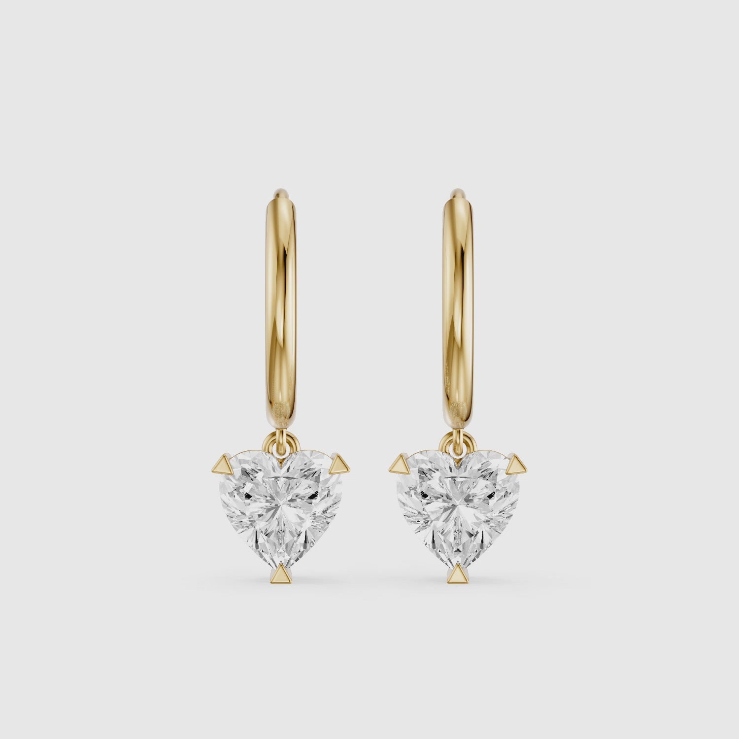 Load video: Novella Heart Shaped Lab Grown Diamond Solitaire Drop Hoop Earrings