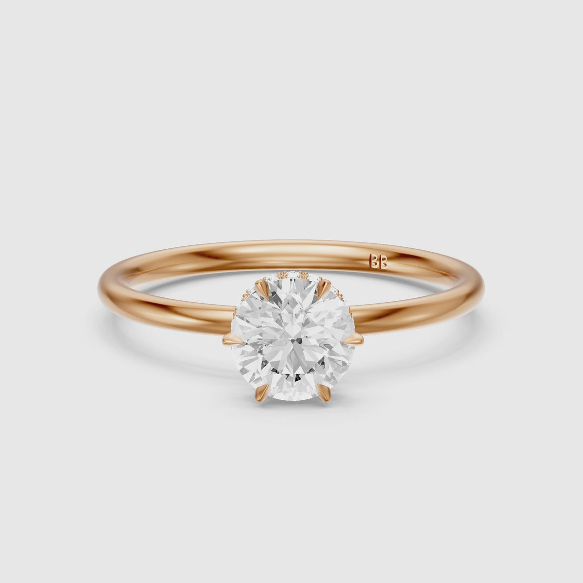 Load video: Evi 6 Prong Hidden Halo Round Lab Grown Diamond Engagement Ring