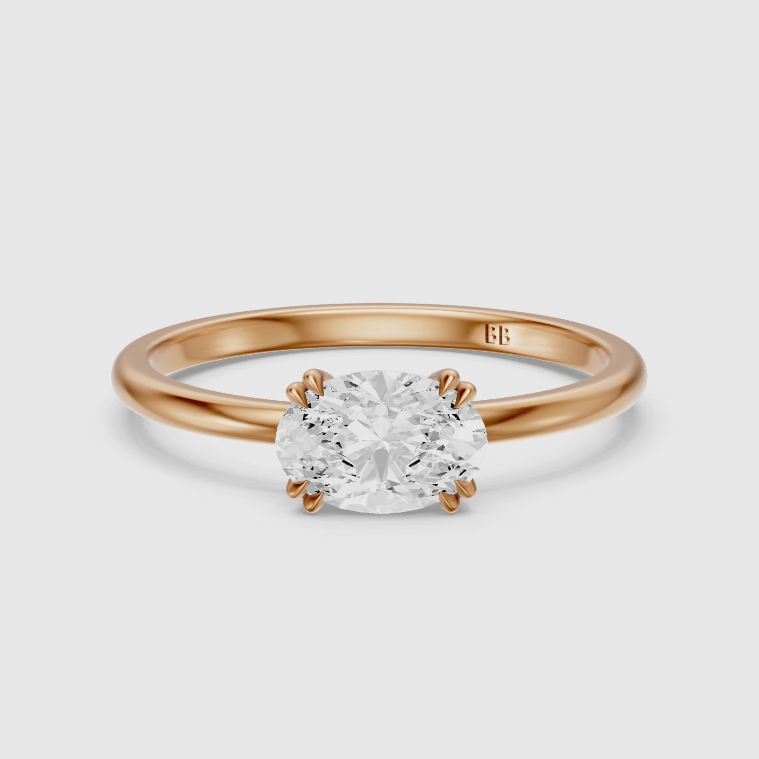 Load video: Ariel East West Oval Lab Grown Diamond Ring with Hidden Halo and Double Claw Prong
