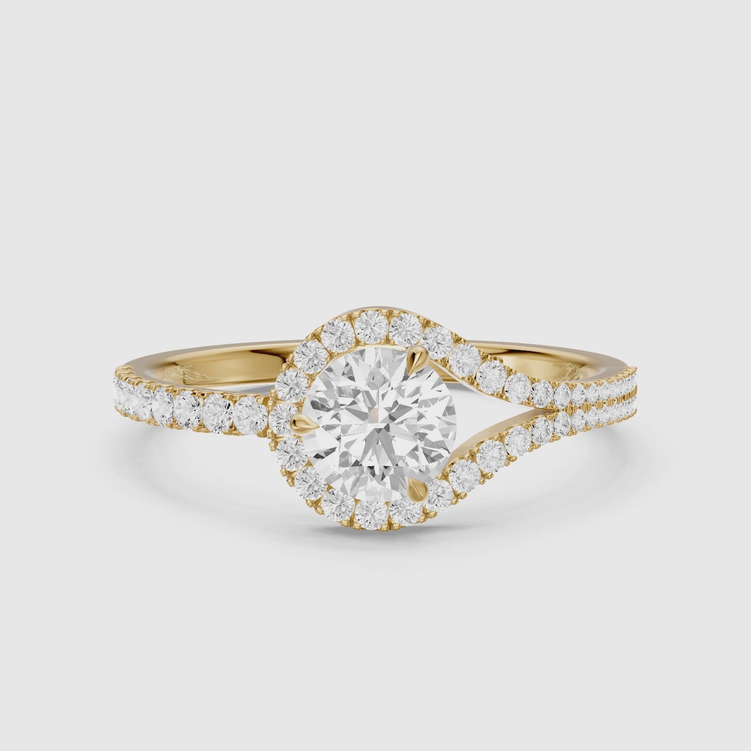 Load video: Jorden Round Unique Halo Pave Side Stone Moissanite Diamond Ring