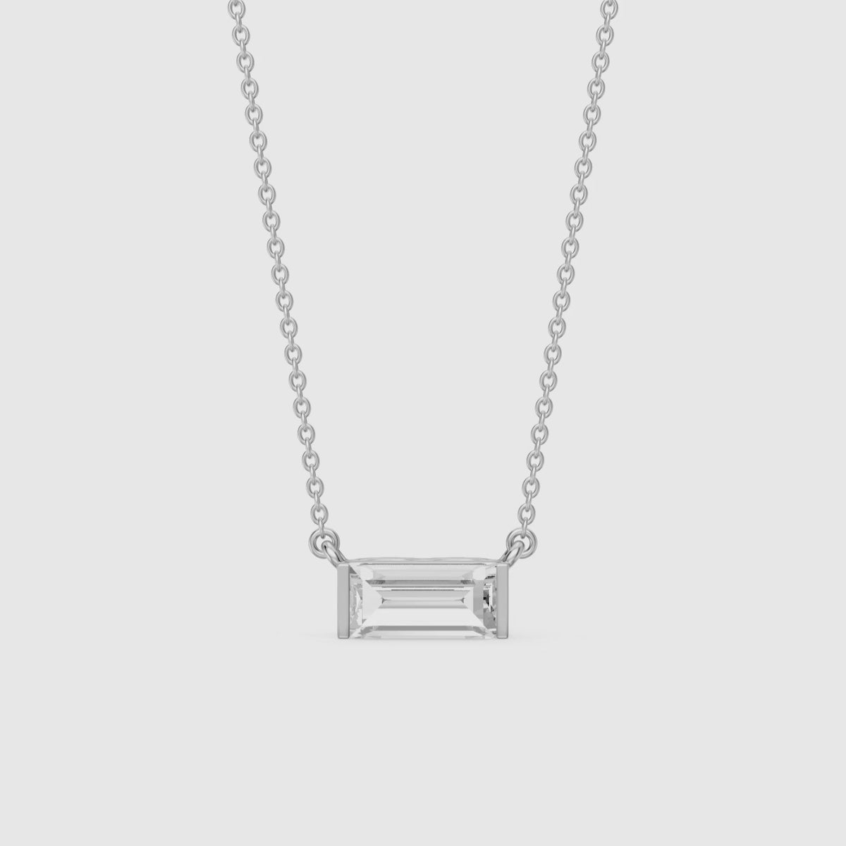Load video: Lorelai Baguette Lab Grown Diamond East West Solitaire Pendant
