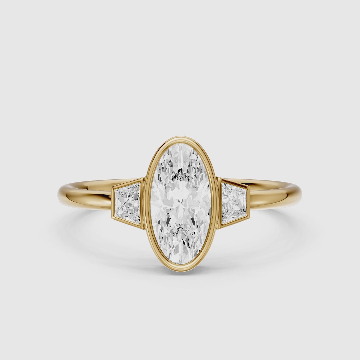 Load video: Rosie Moval Lab Grown Diamond Bezel Ring with Trapezoid Side Stones
