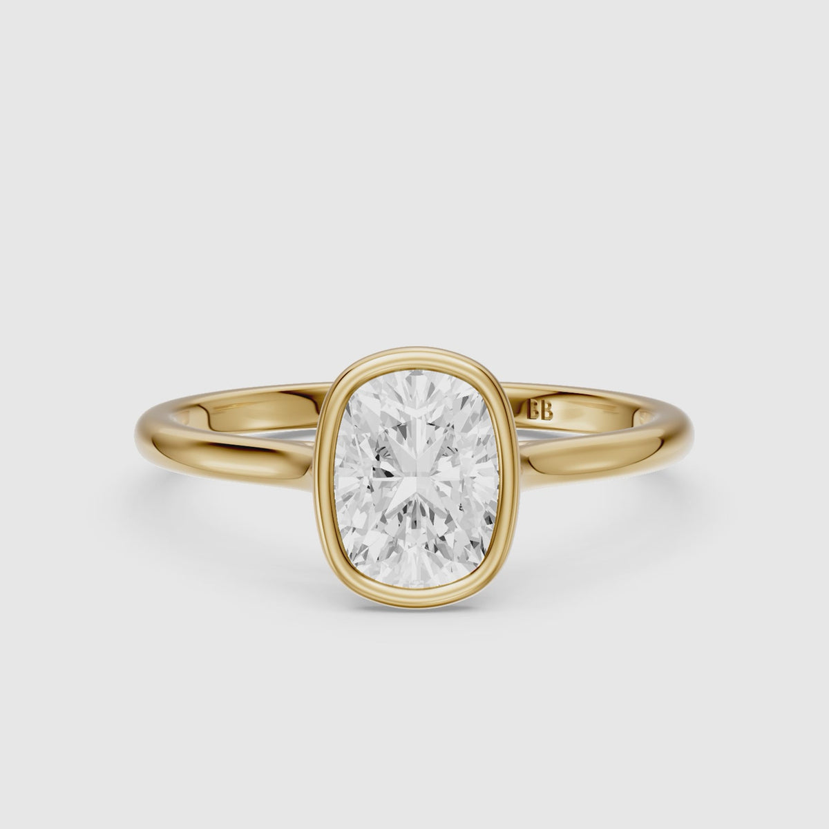 Load video: Alessandra elongated cushion cut Lab Grown Diamond Bezel Engagement Ring