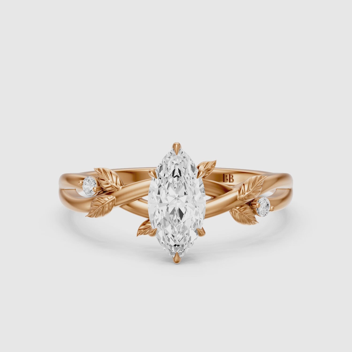Load video: Luciana Marquise Lab Grown Diamond Leaf Vine Ring with Side Stones
