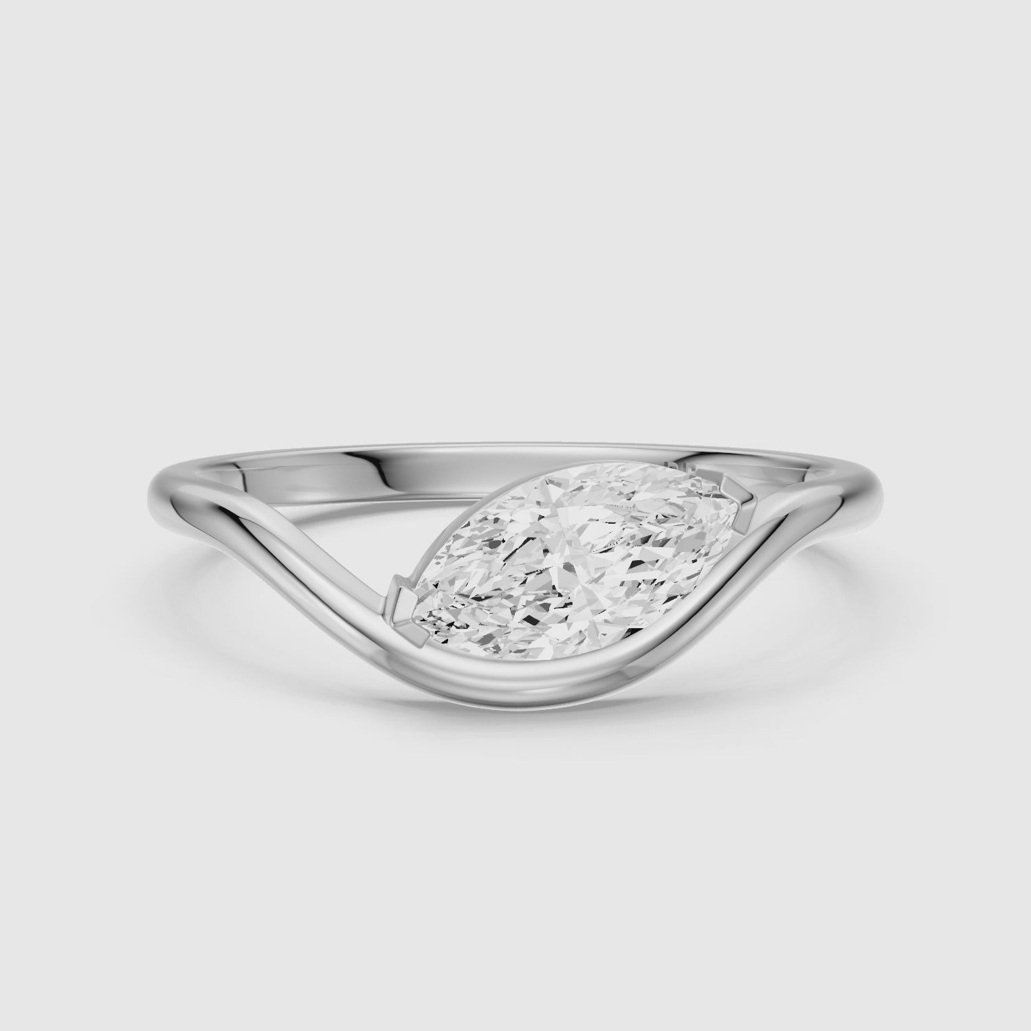 Load video: Lillian Marquise Cut East West Solitaire Moissanite Diamond Ring