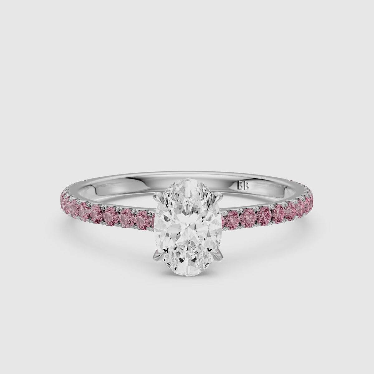 Load video: Gaga Oval Lab Grown Diamond Pink Pave Engagement Ring