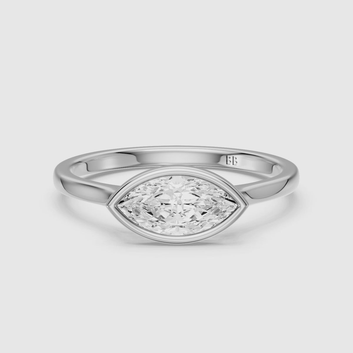 Load video: Mira East-West Marquise Bezel Set Lab Grown Diamond Engagement Ring