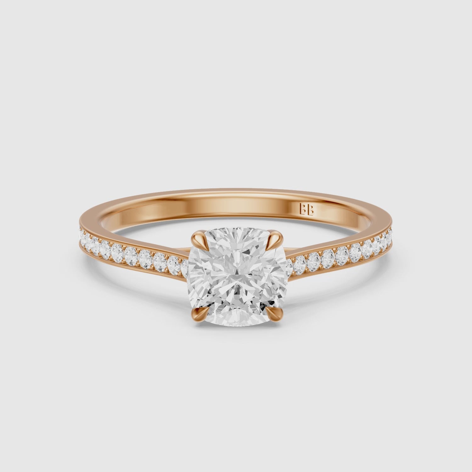 Load video: Kately Cushion Cut Side Stone Channel Set Moissanite Diamond Ring