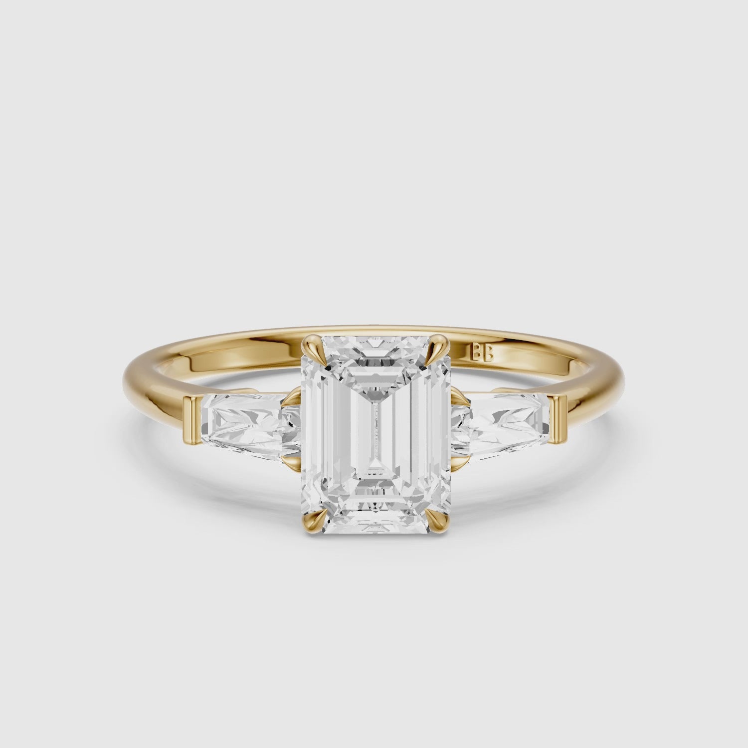 Load video: Melania Emerald With Tapered Baguette Cut Moissanite Engagement Ring