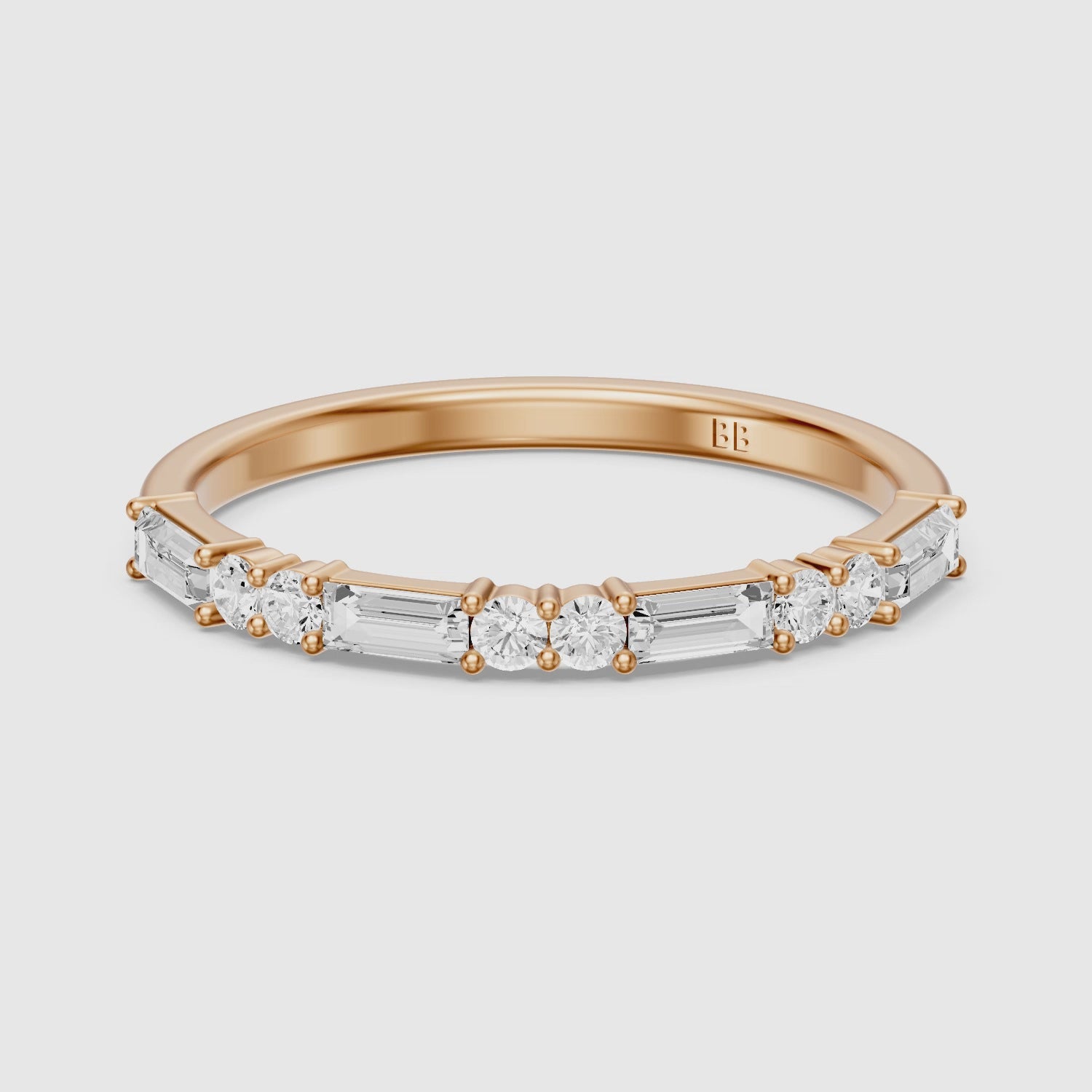 Load video: Sage Baguette and Round Lab Grown Diamond Half Eternity Band