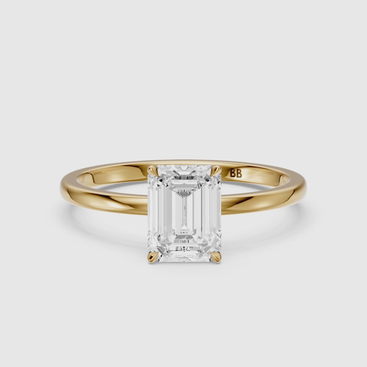 Load video: Sevana 4 Prong Emerald Cut Low Profile Solitaire Lab Grown Diamond Ring