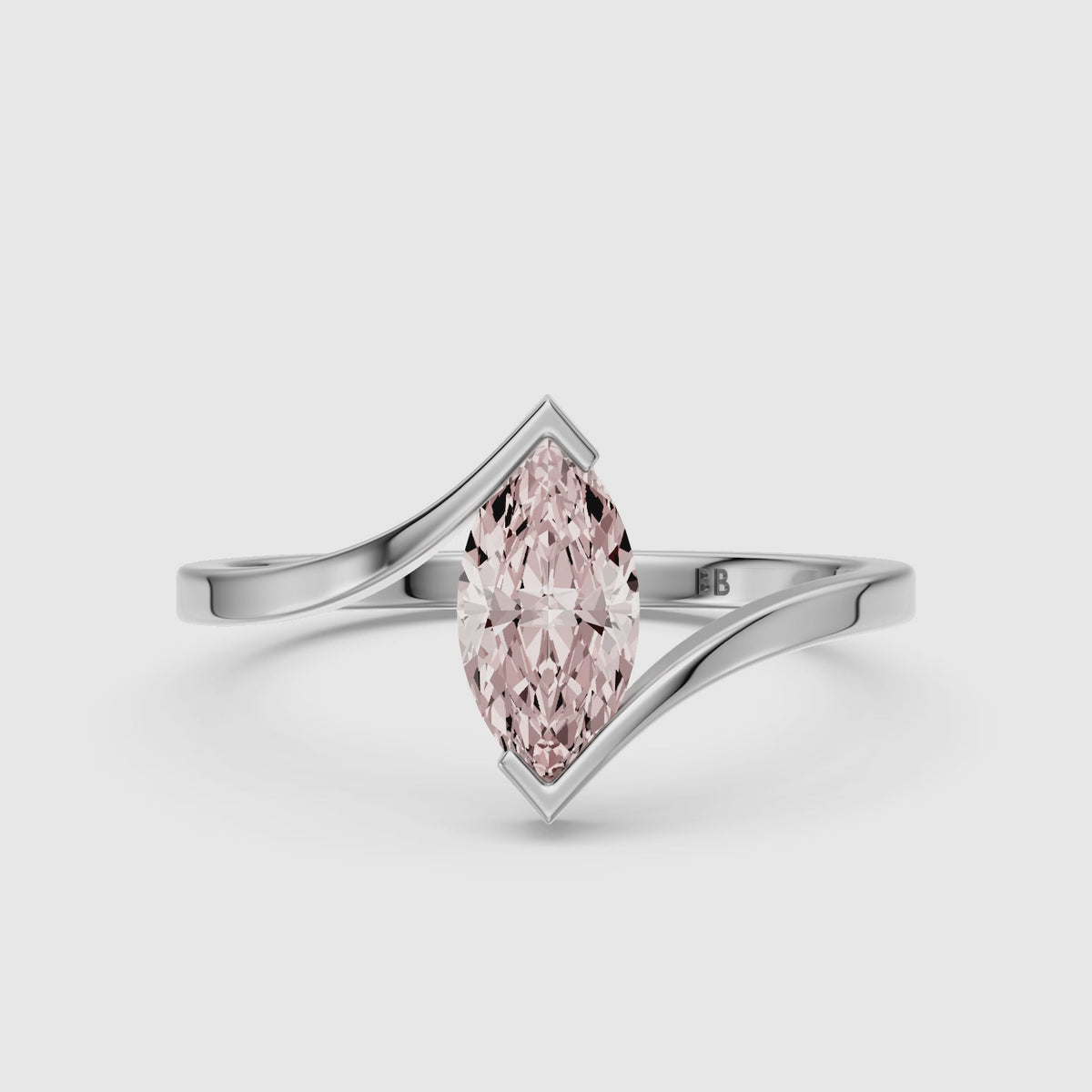 Load video: Cia Marquise Cut Solitaire Bypass Shank Pink Lab Grown Diamond Ring