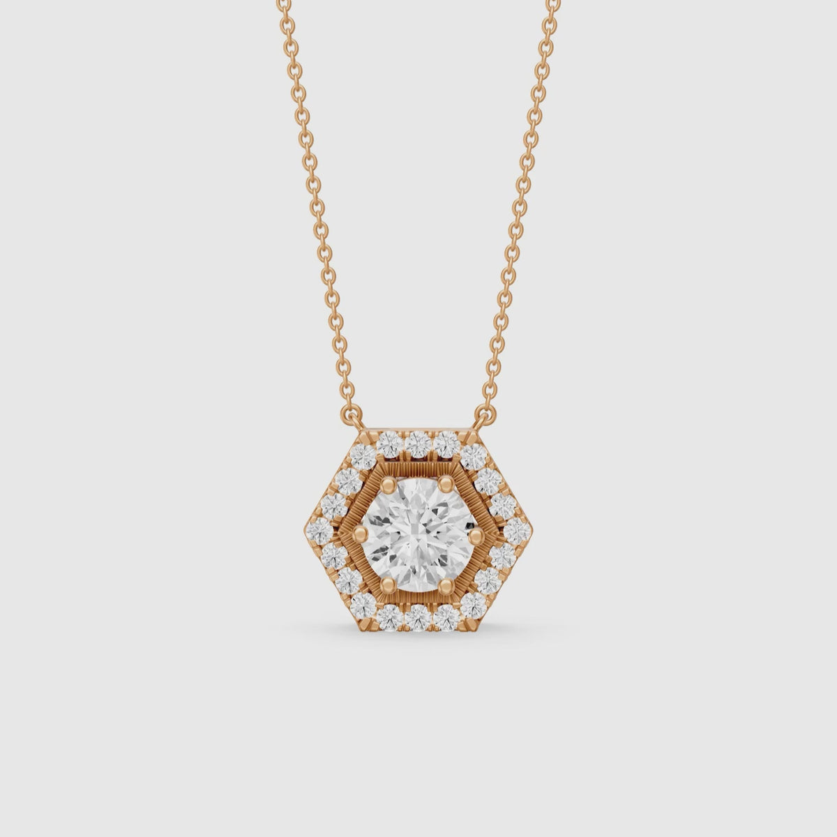 Load video: Nina Round Lab Grown Diamond Hexagon Halo Pendant