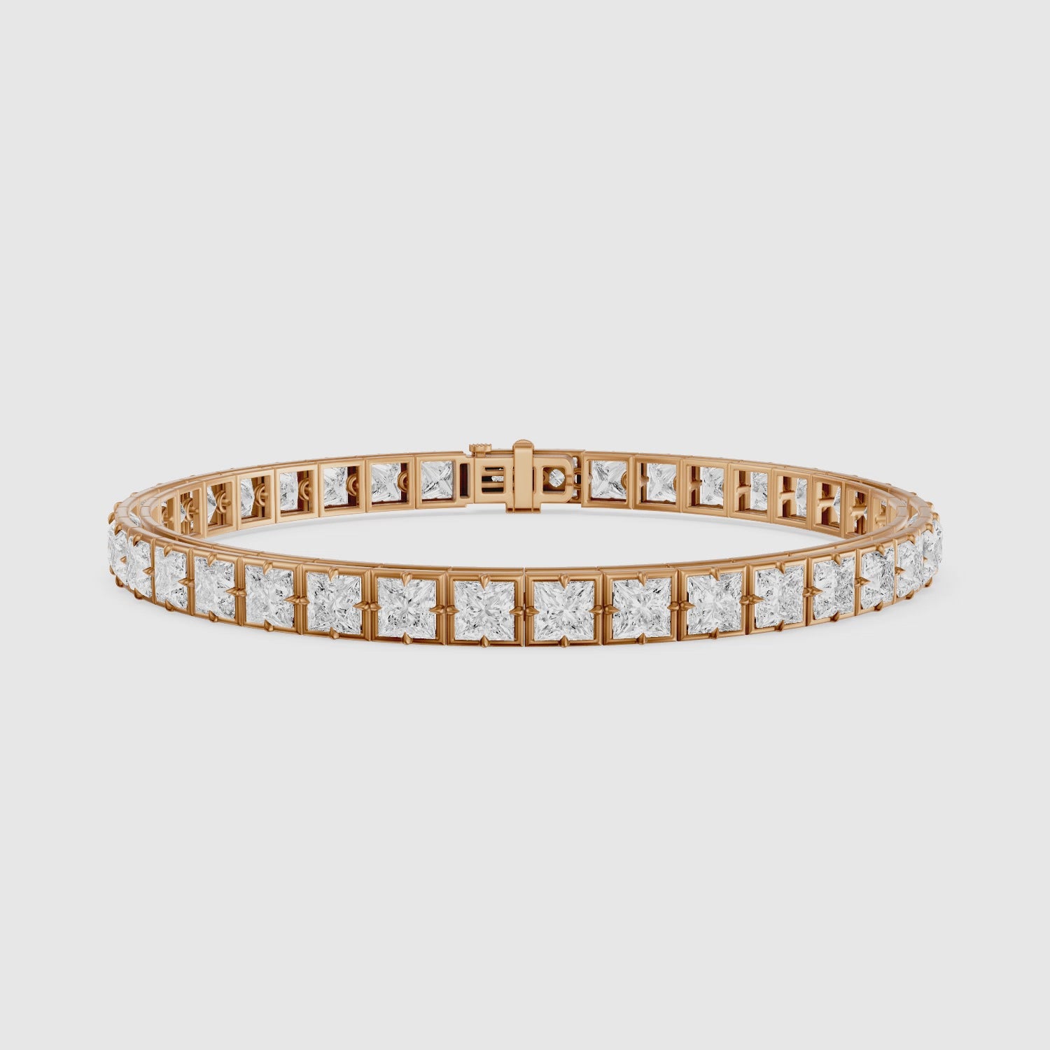 Load video: Nichele Princess Cut Lab Grown Diamond Bezel with Prong Tennis Bracelet
