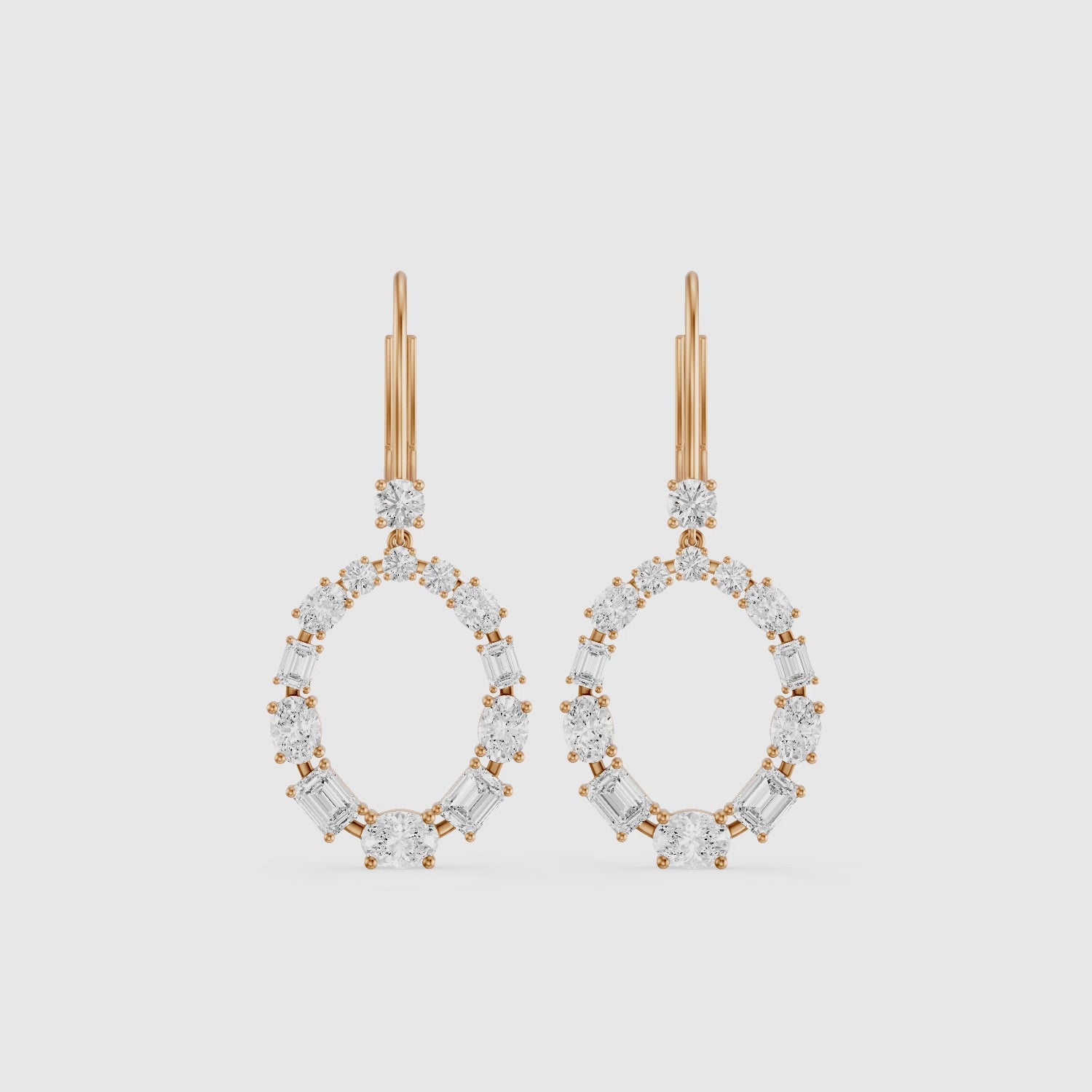Load video: Perrie Oval, Round and Emerald Cut Lab Grown Diamond Circle Drop Earrings
