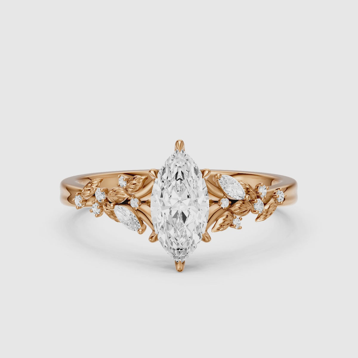 Load video: Nola Nature-Inspired Marquise Cut Lab Grown Diamond Split Shank Engagement Ring
