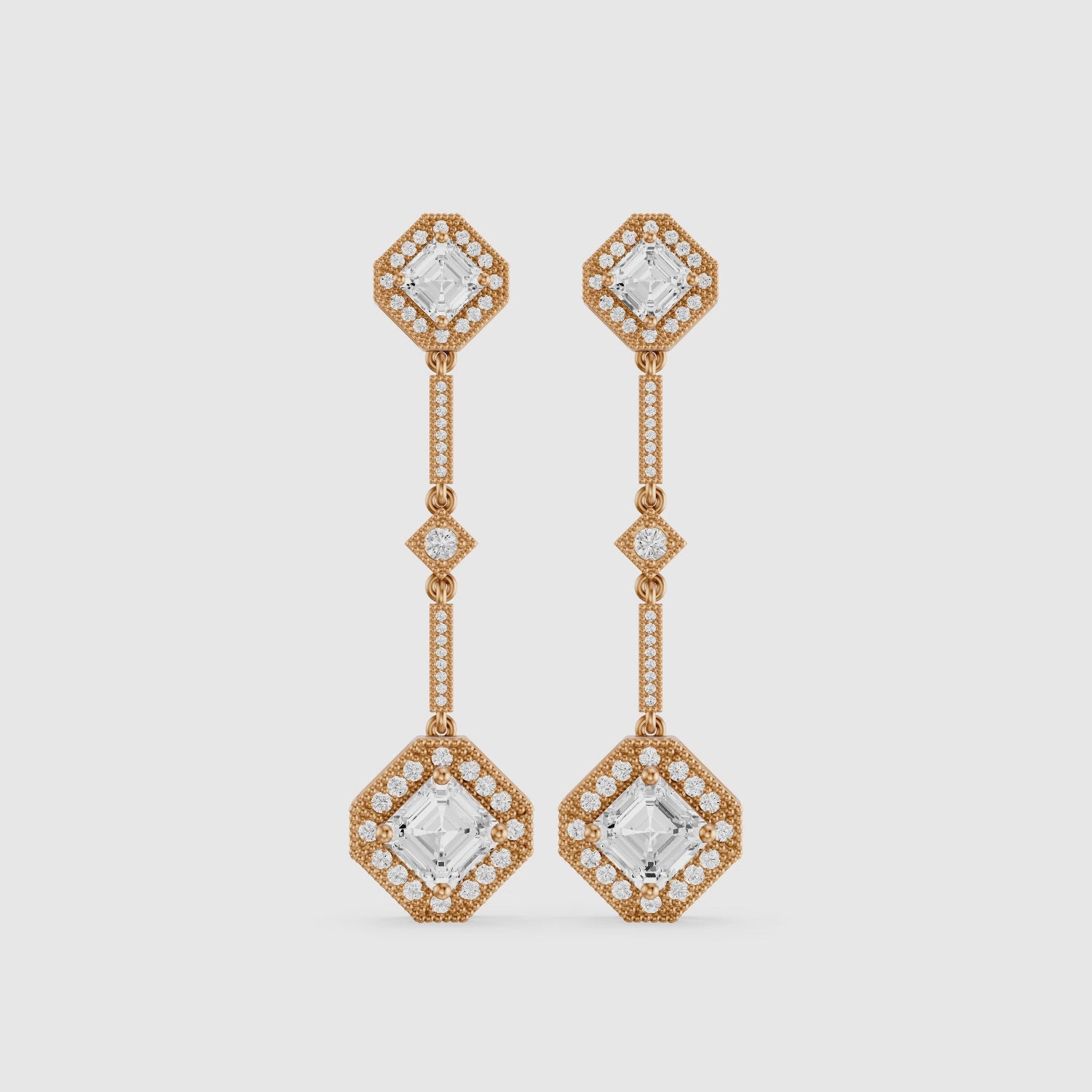 Load video: Eileen Asscher Lab Grown Diamond Vintage Halo Drop Earrings