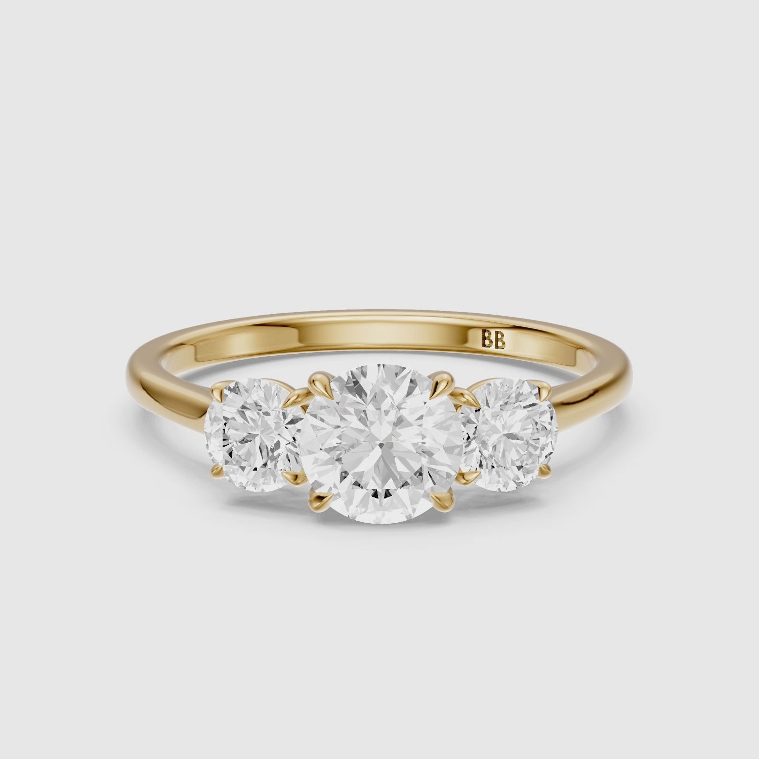 Load video: Kenlee Three Stone Round Cut Cathedral Lab Grown Diamond Ring
