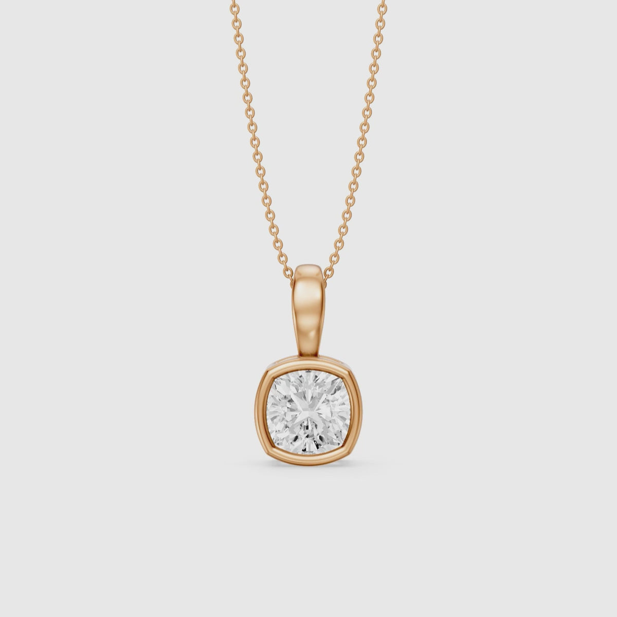 Load video: Gia Cushion Lab Grown Diamond Bezel Solitaire Pendant