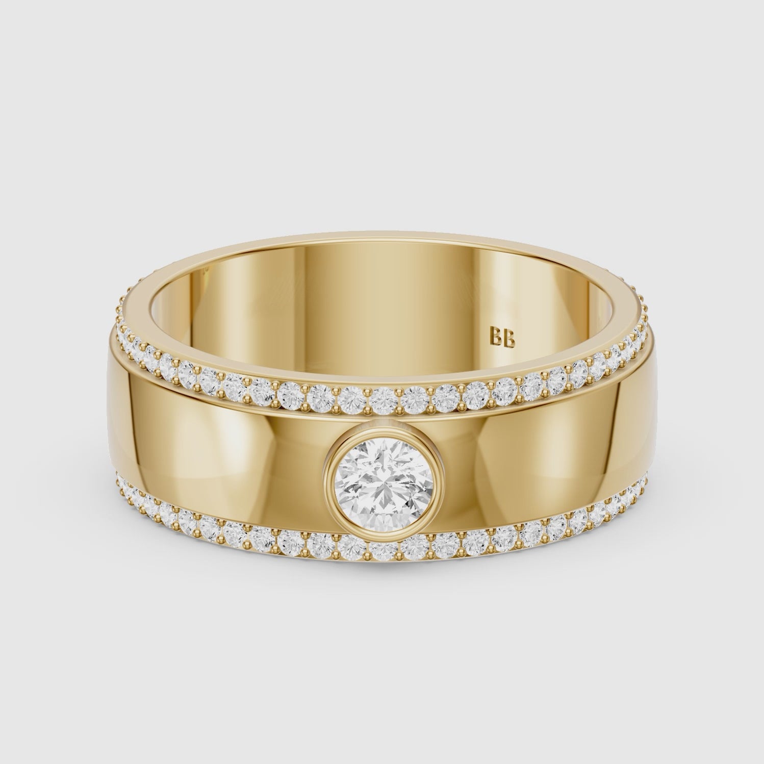 Load video: Consuelo Round Cut Lab Diamond Bezel Set Pavé Cigar Band