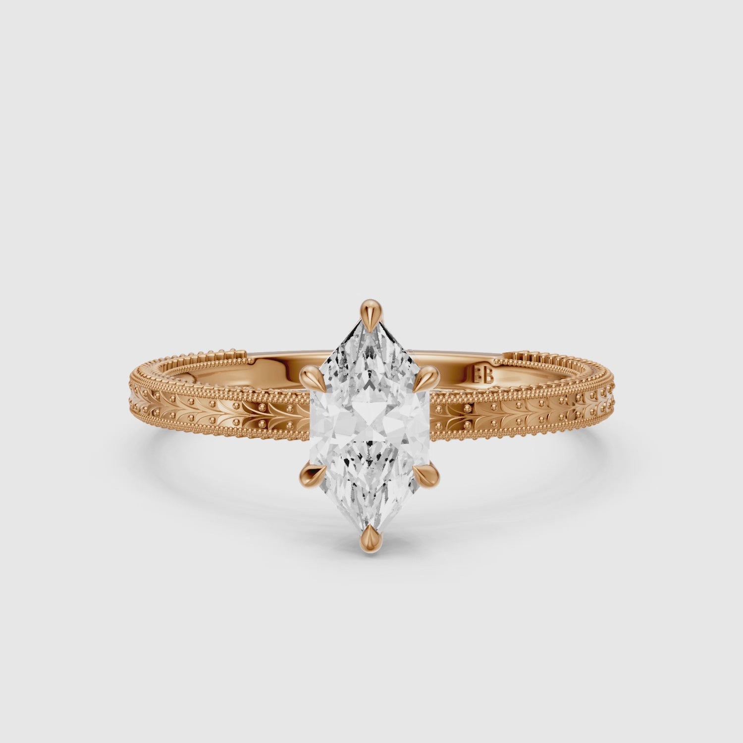 Load video: Ains Dutch Marquise 6 Prong Lab Grown Diamond Ring with Milgrain Band