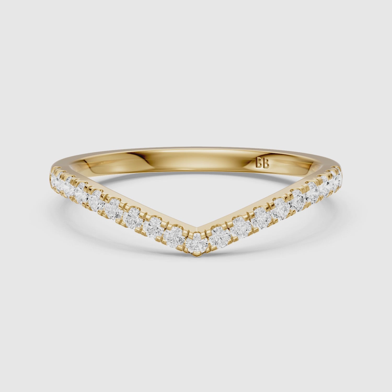 Load video: Monroe Chevron Curved Round Lab Diamond Pavé Wedding Band