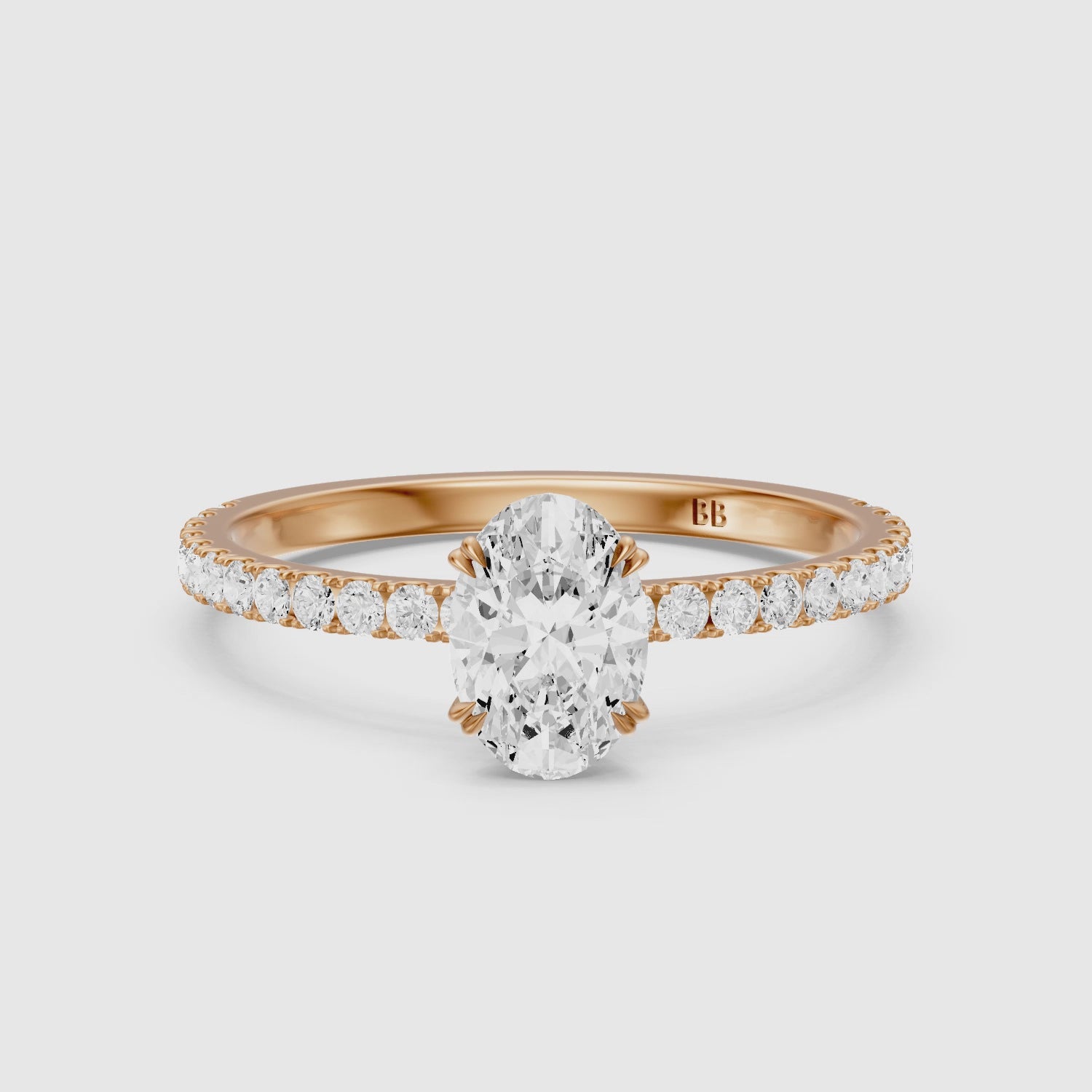 Load video: Kate Oval Hidden Halo Pavé Band Moissanite Diamond Ring