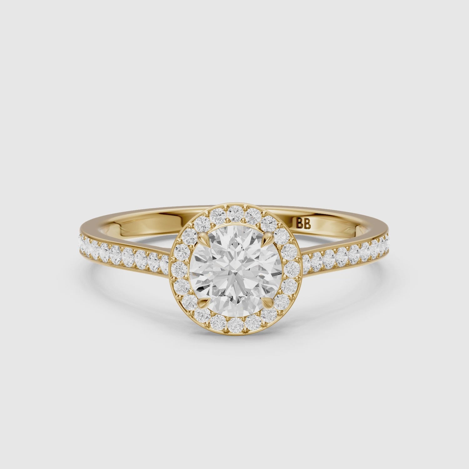 Load video: Marlie Round Cut Halo Channel Set Lab Grown Diamond Ring
