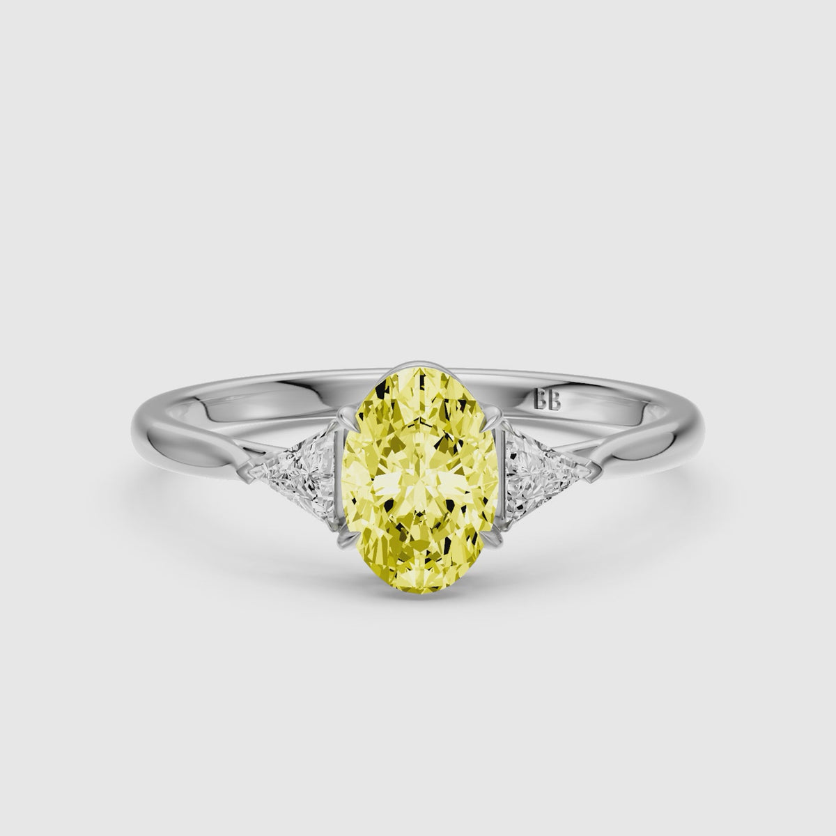 Load video: Carmen Yellow Oval Lab Grown Diamond Three Stone trilogy Engagement Ring