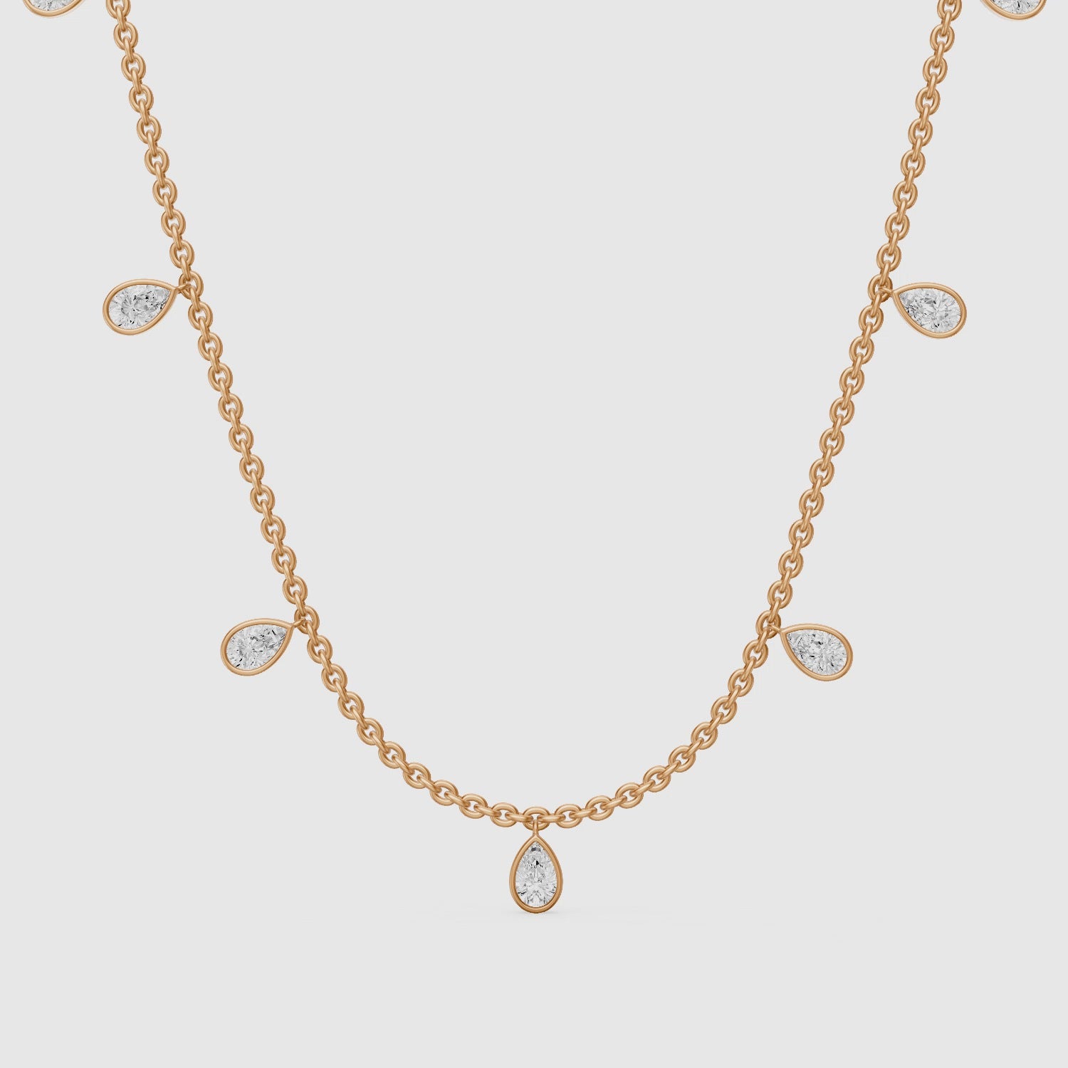 Load video: Leslie Pear Lab Grown Diamond Bezel Station Chain Necklace