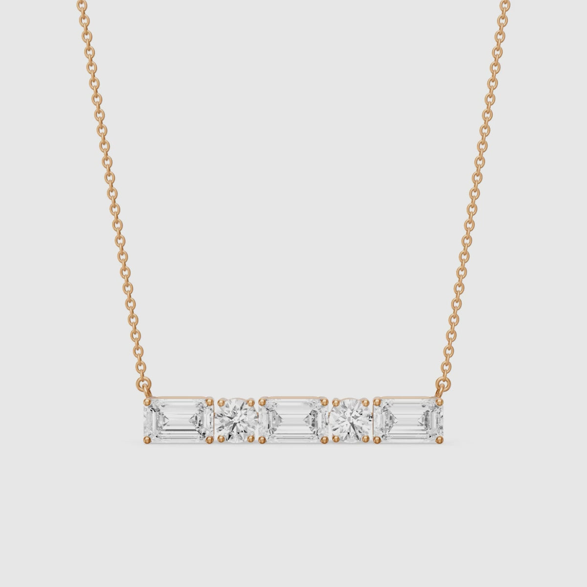 Load video: Gabriela Emerald and Round Lab Grown Diamond Bar Necklace