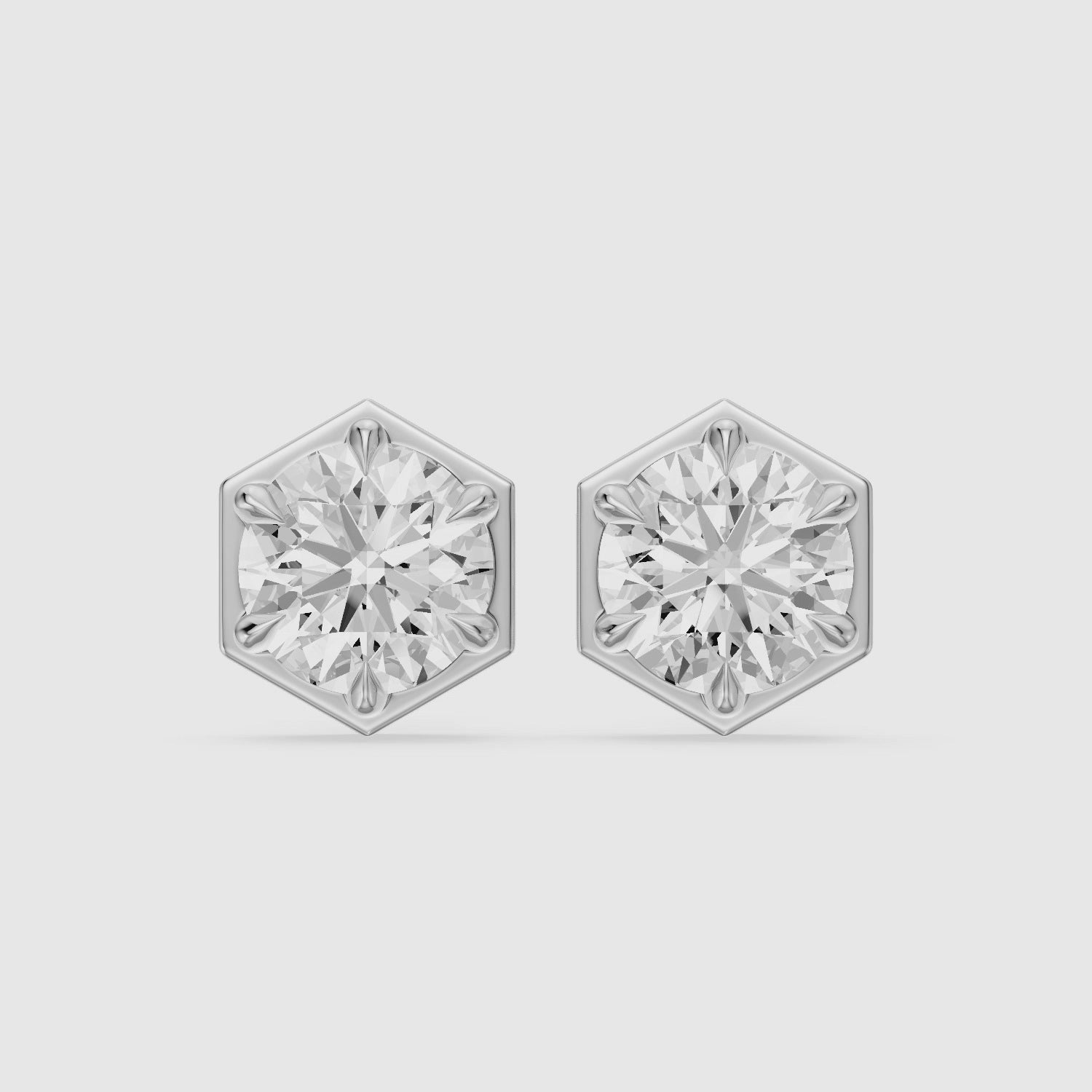 Load video: Ylva Round Cut Lab Grown Diamond Hexagon Frame Stud Earrings