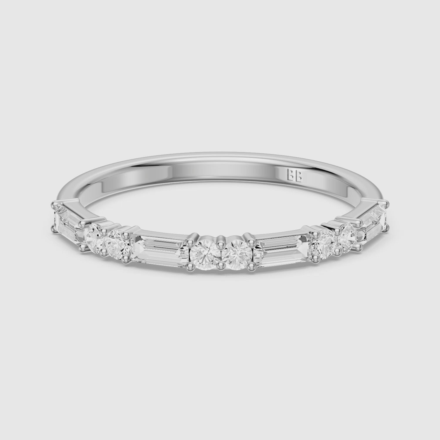 Load video: Sage Baguette and Round Lab Grown Diamond Half Eternity Band