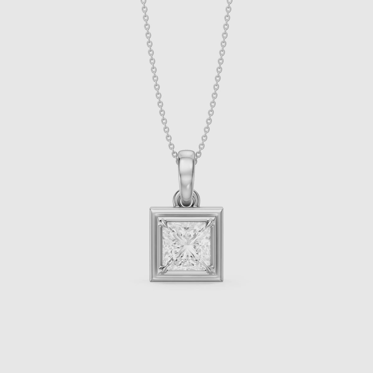 Load video: Esme Princess Cut Lab Grown Diamond Bezel Pendant with Prong