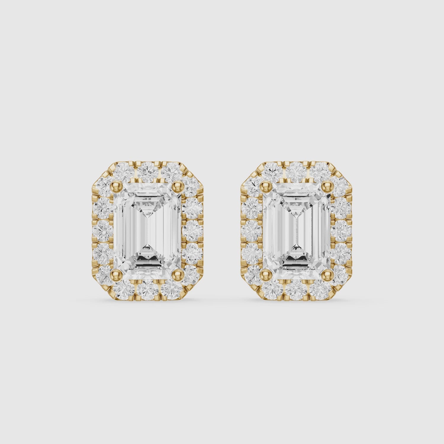 Load video: Briseis Emerald Cut Lab Grown Diamond Halo Frame Stud Earrings